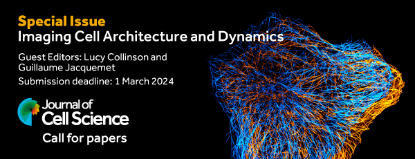 Advertisement banner calling for papers for the Imaging Cell Architecture and Dynamics special issue - depicting a fluorescently dyed cell in the background 