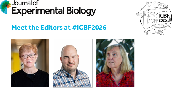 Banner for the Journal of Experimental Biology featuring editor headshots and ICBF2026 logo